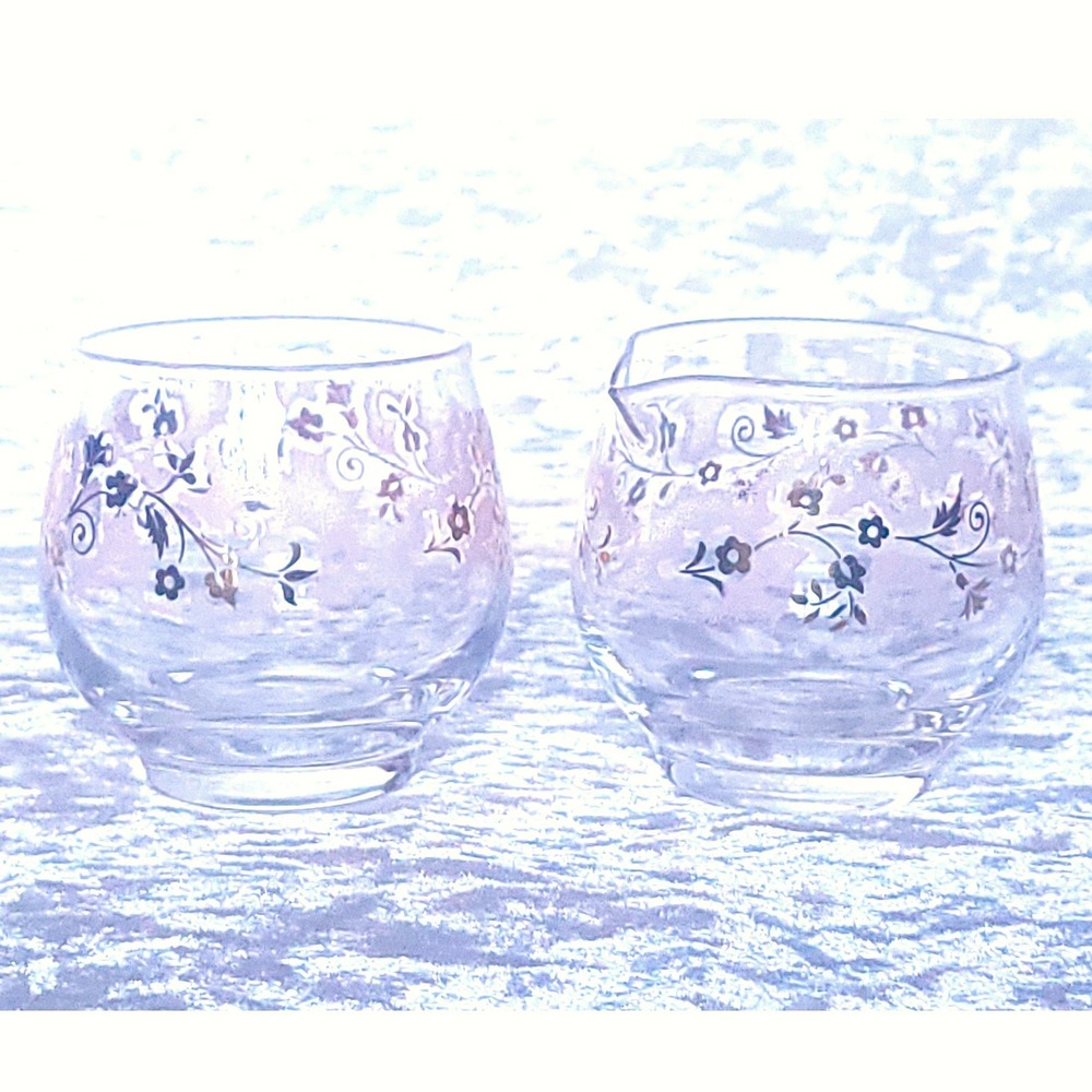 Vtg MCM Libbey Pink Duchess Glass Creamer Sugar Bowl Set Gold Leaf Coffee